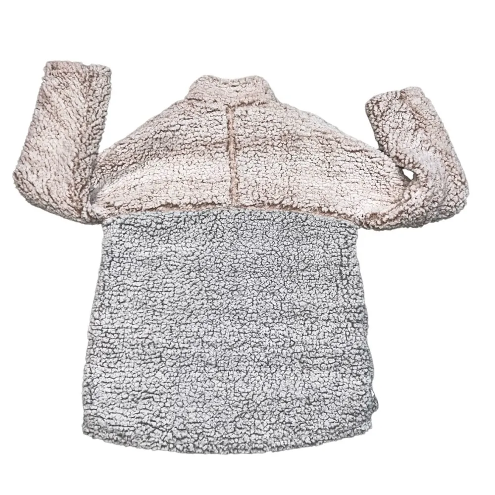 NEW Thread & Supply Smoke Rose Silver Fuzzy Sherpa Quarter Zip Pullover size XS Gray - Image 4