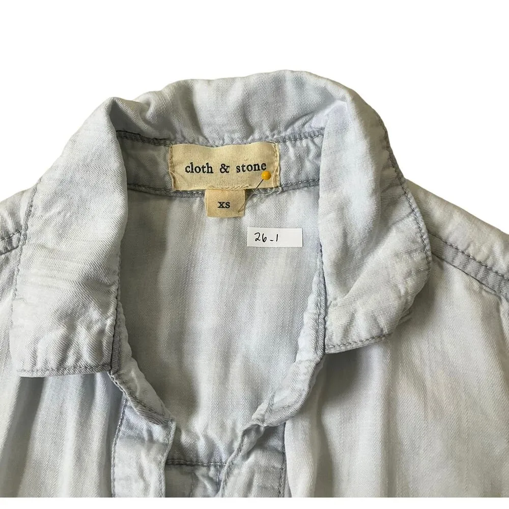 Cloth & Stone White & Blue Denim Washed Top Women Size XS | 26-1 - Image 5