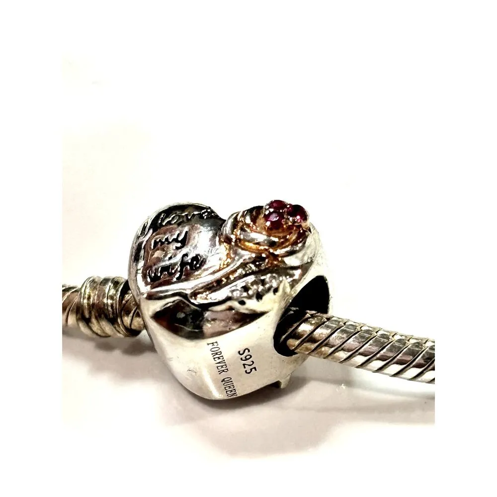 FOREVER QUEEN Women's 925 "I Love My Wife" Heart Charm Silver - Image 2
