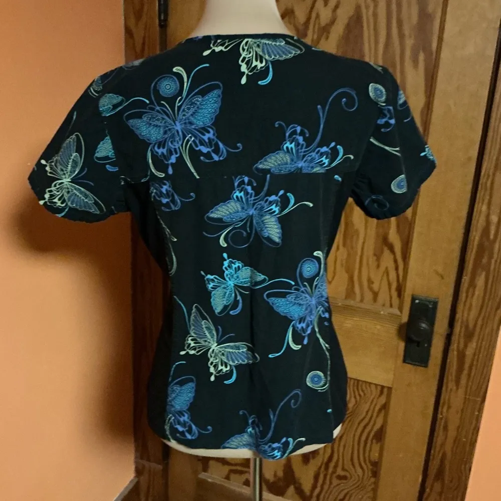 Vintage 90s Cherokee Butterflies V neck top Blue - Image 9