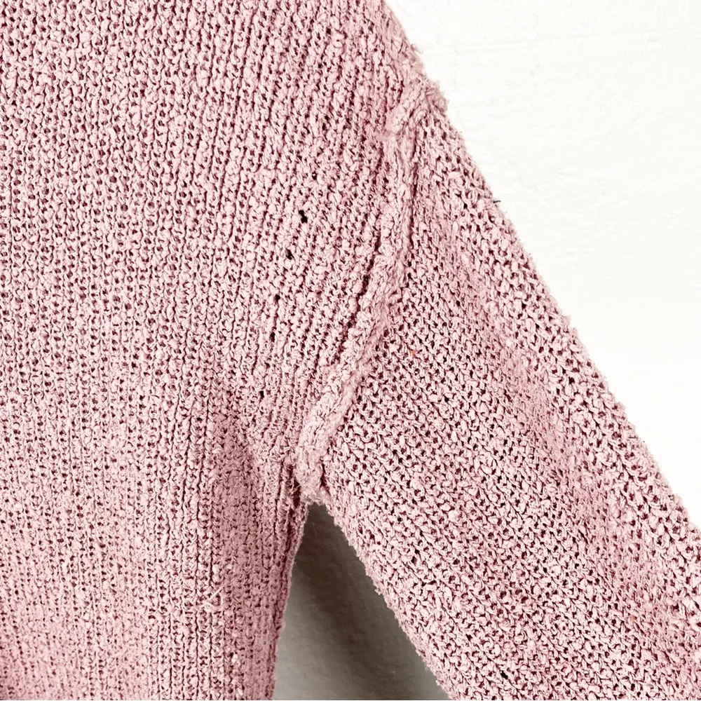 RACHEL ZOE Pink Open Knit V-Neck Long Sleeves Drop Shoulder Sweater, Size Large - Image 7