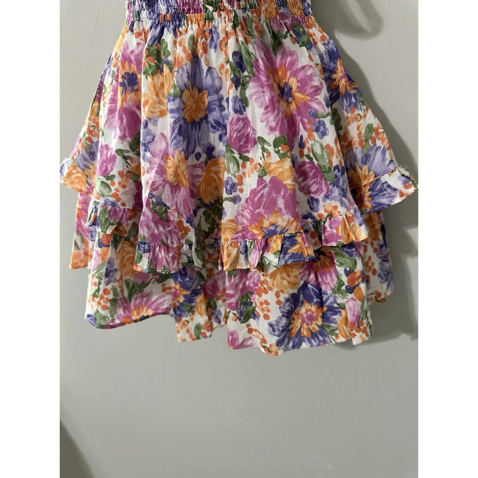 Hello Molly Full of Passions Dress XS Floral Print Tie Front Ruffle Mini Tiered - Image 9