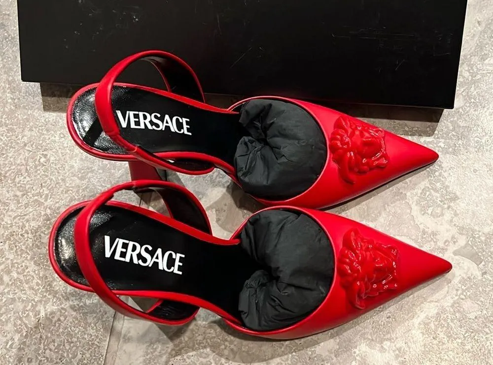 NEW Versace La Medusa Slingback Pump in Red, Size 36.5 New in Box - Image 7
