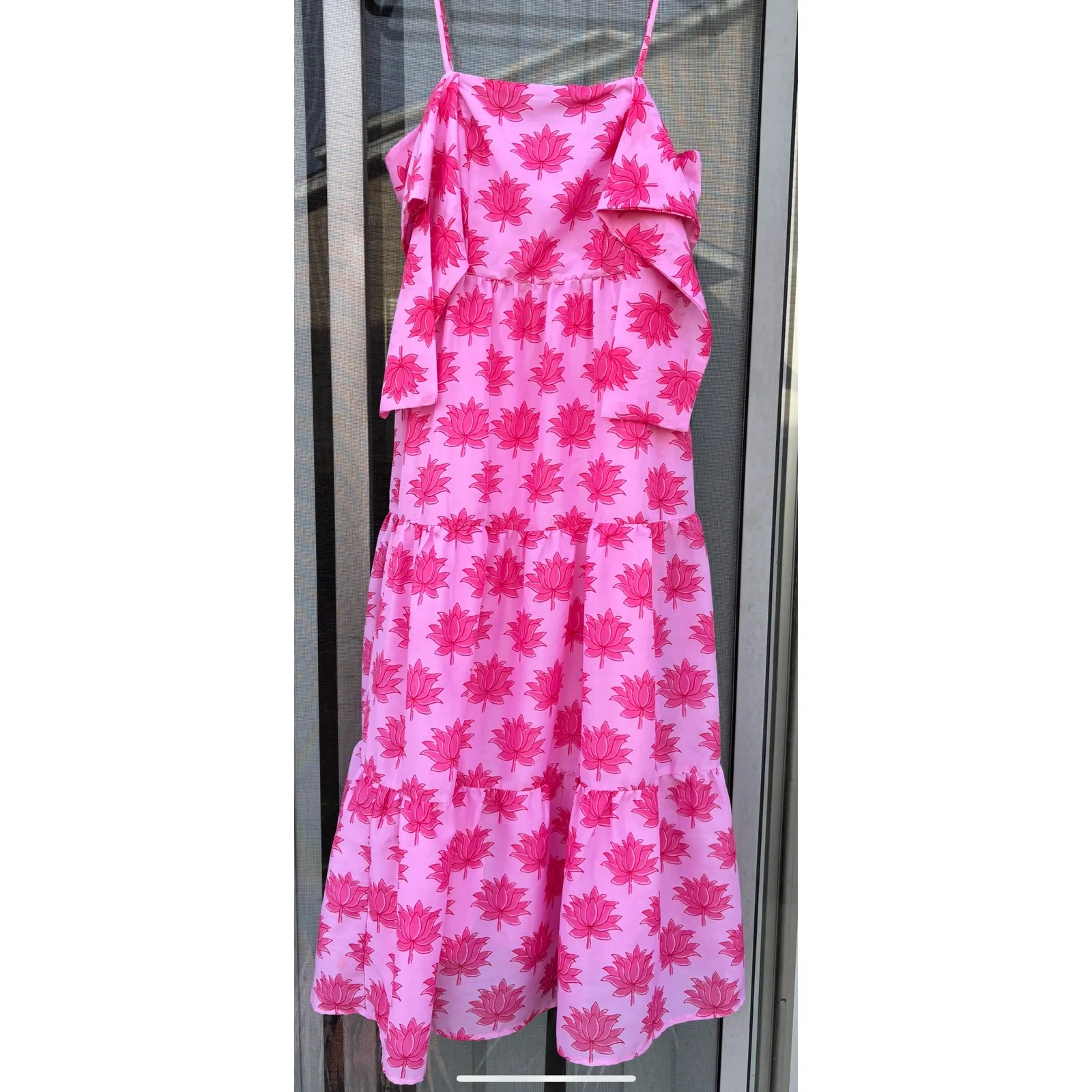 J. Marie midi dress in pink with a lotus print, size medium - Image 2