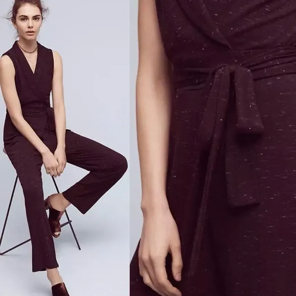 NEW Dolan Anthropologie Anchorage Chic Jumpsuit Deep Purple Marble Size L - Image 5