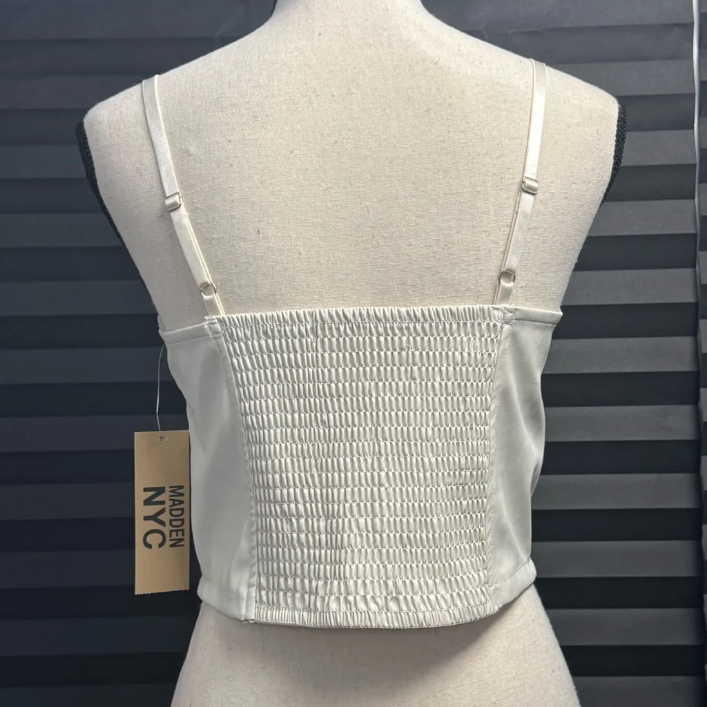 Madden NYC Ivory Faux Leather Corset Zipper Front Womens Size L Crop Top Y2K NEW - Image 2