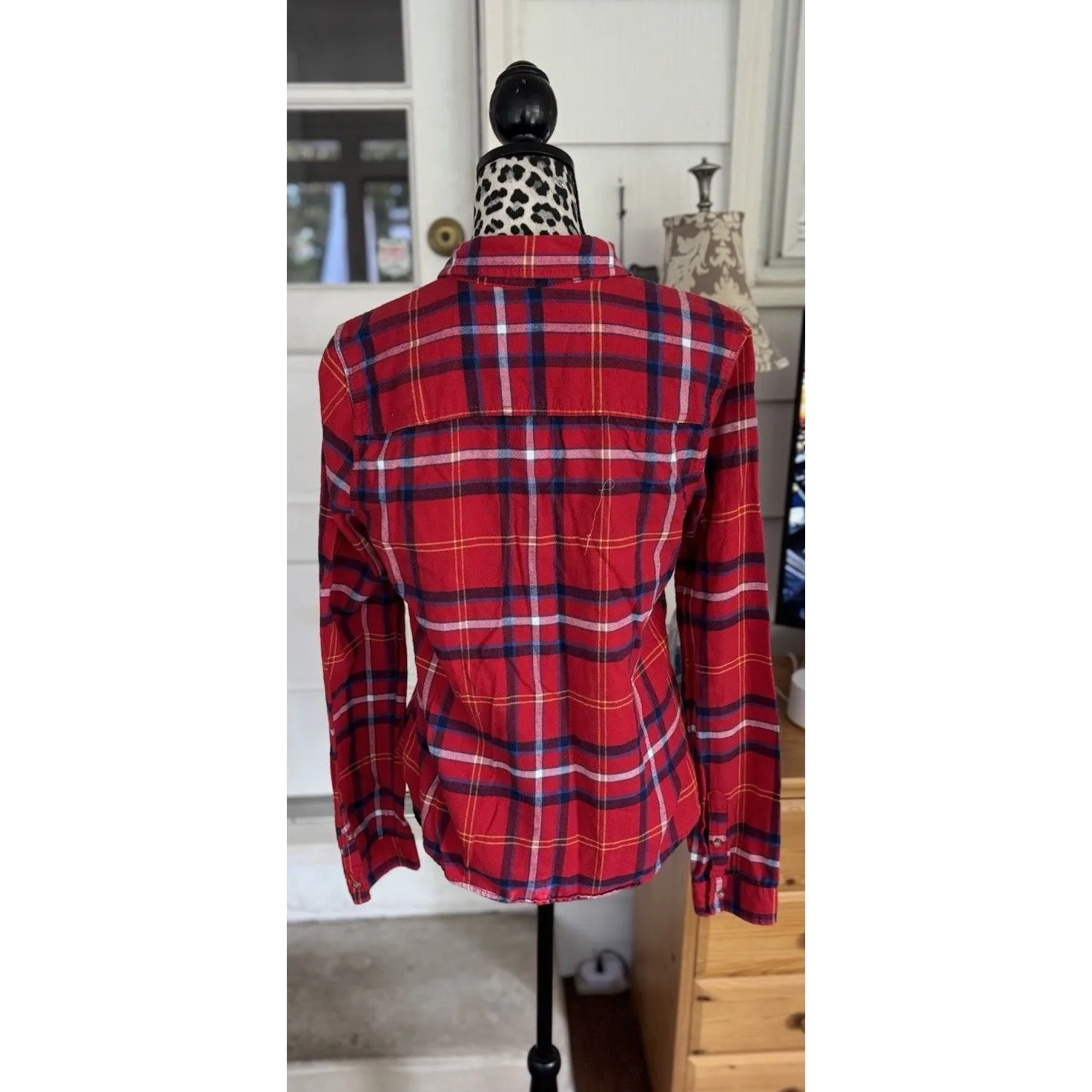 Abercrombie Fitch Shirt Size Large Red Plaid Flannel Long Sleeve Y2K Grunge - Image 2