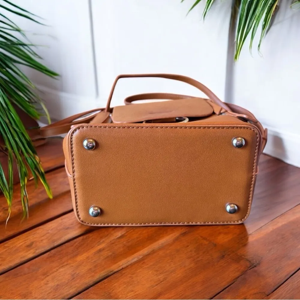 NWT Lulus Convertible Mini Backpack Purse – Tan Brown Faux Leather - Image 16