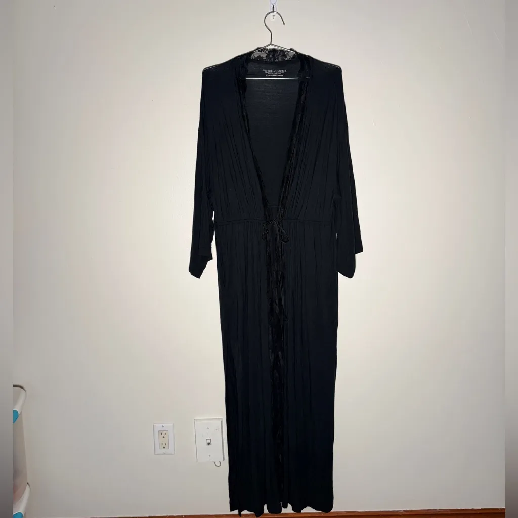 Victoria's Secret Black Modal Lace Detail Robe - Image 5