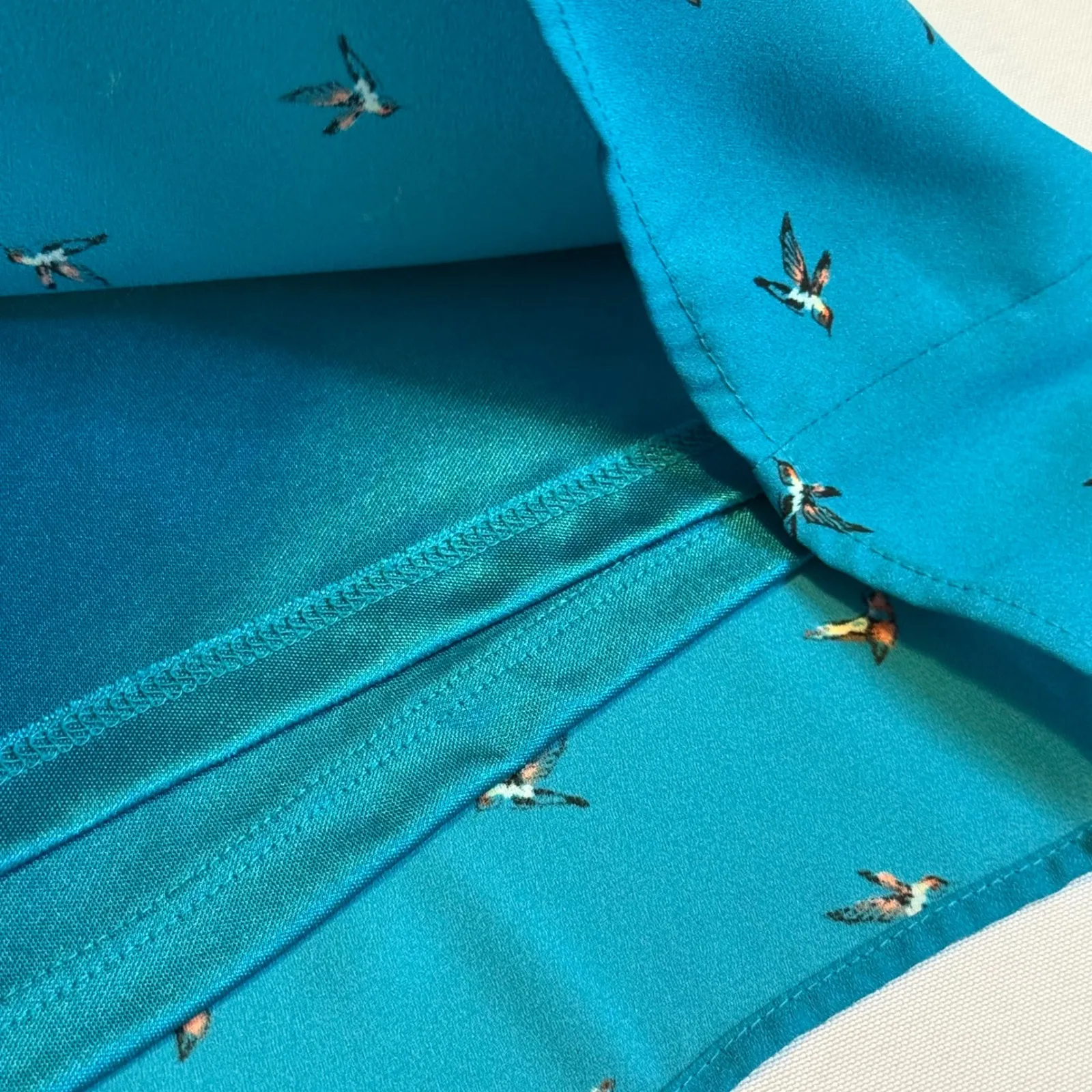 Worthington Teal Bird Print Pleated Neck‎ Sleeveless Knee Length Dress Size 10 # - Image 7