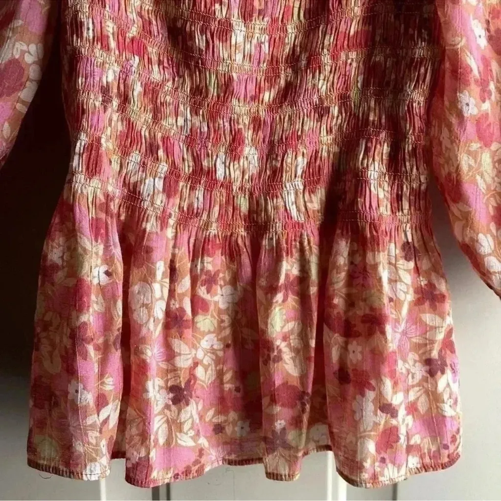 Nanette Lepore Blouse Women's Size small Shirt Floral Puff Sleeve Square Neck - Image 2