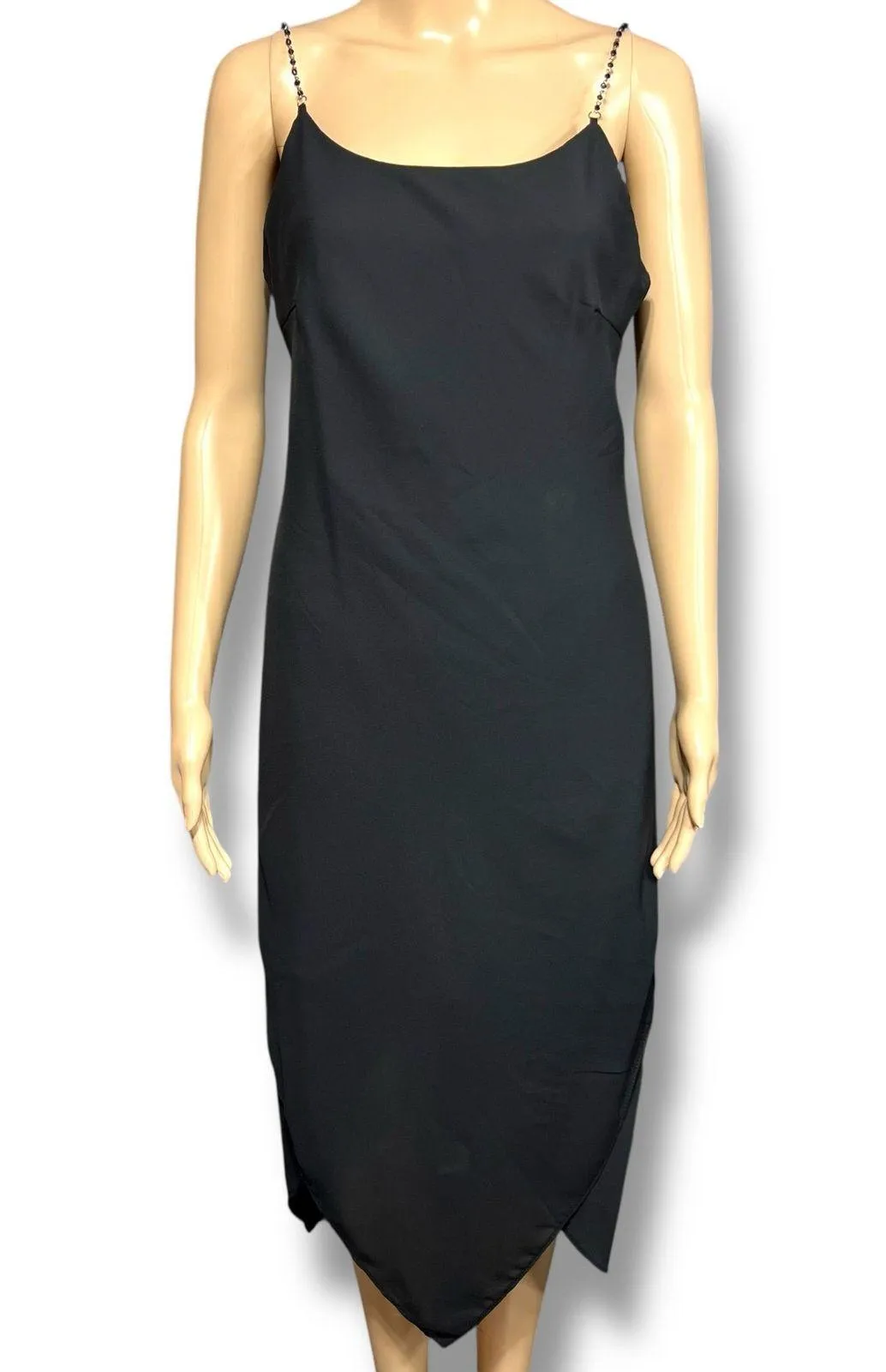 Studio Y Womens Y2K Midi Sheath Dress Beaded Spaghetti Straps LBD Black Medium - Image 2