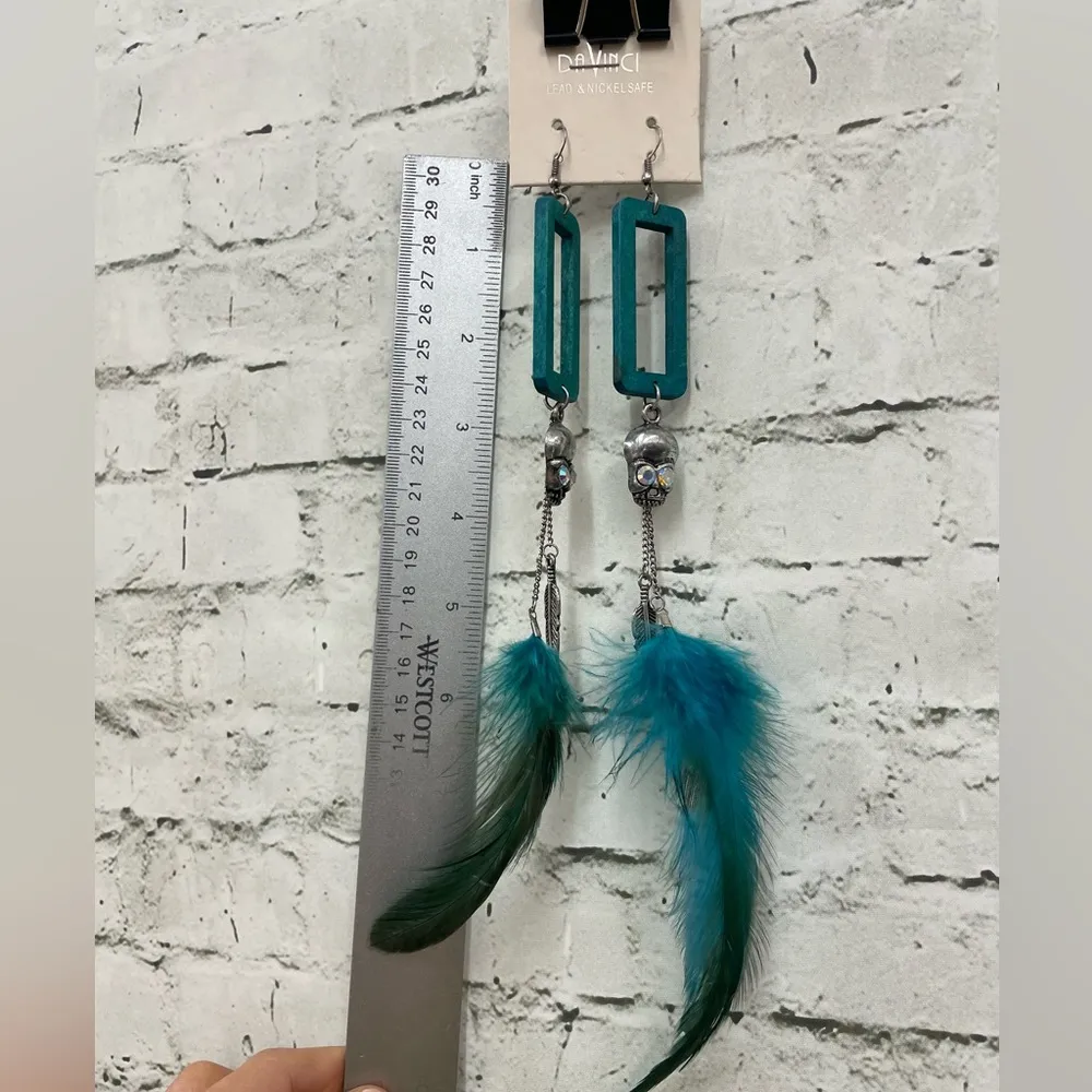 Boho Gypsy skull earrings Blue - Image 4