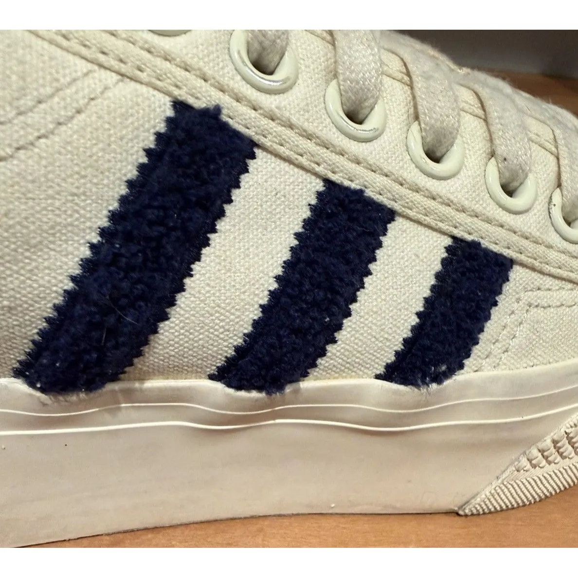 Adidas Womens Nizza Platform HQ1481 White Navy Casual Shoes Sneakers Size 9.5 - Image 3