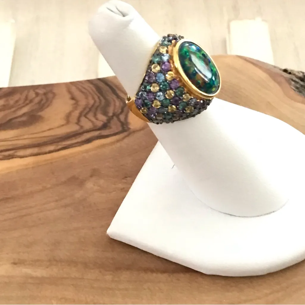 UTC Gold Vermeil Faux Opal Dome Ring Pave Crystals size 5 - Image 3