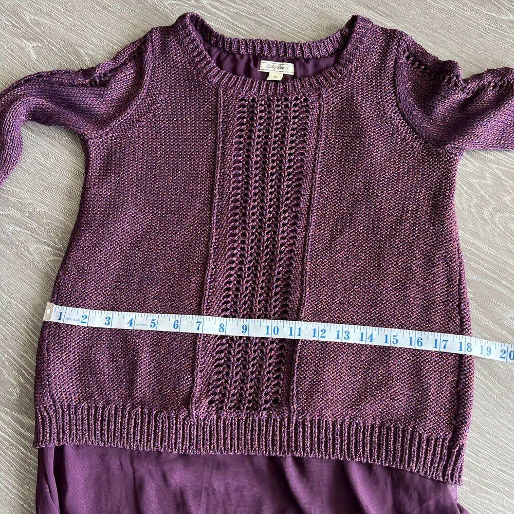 Lucky Brand Lined Sweater Womens Small Purple Metallic Back Slit Open Knit - Image 2