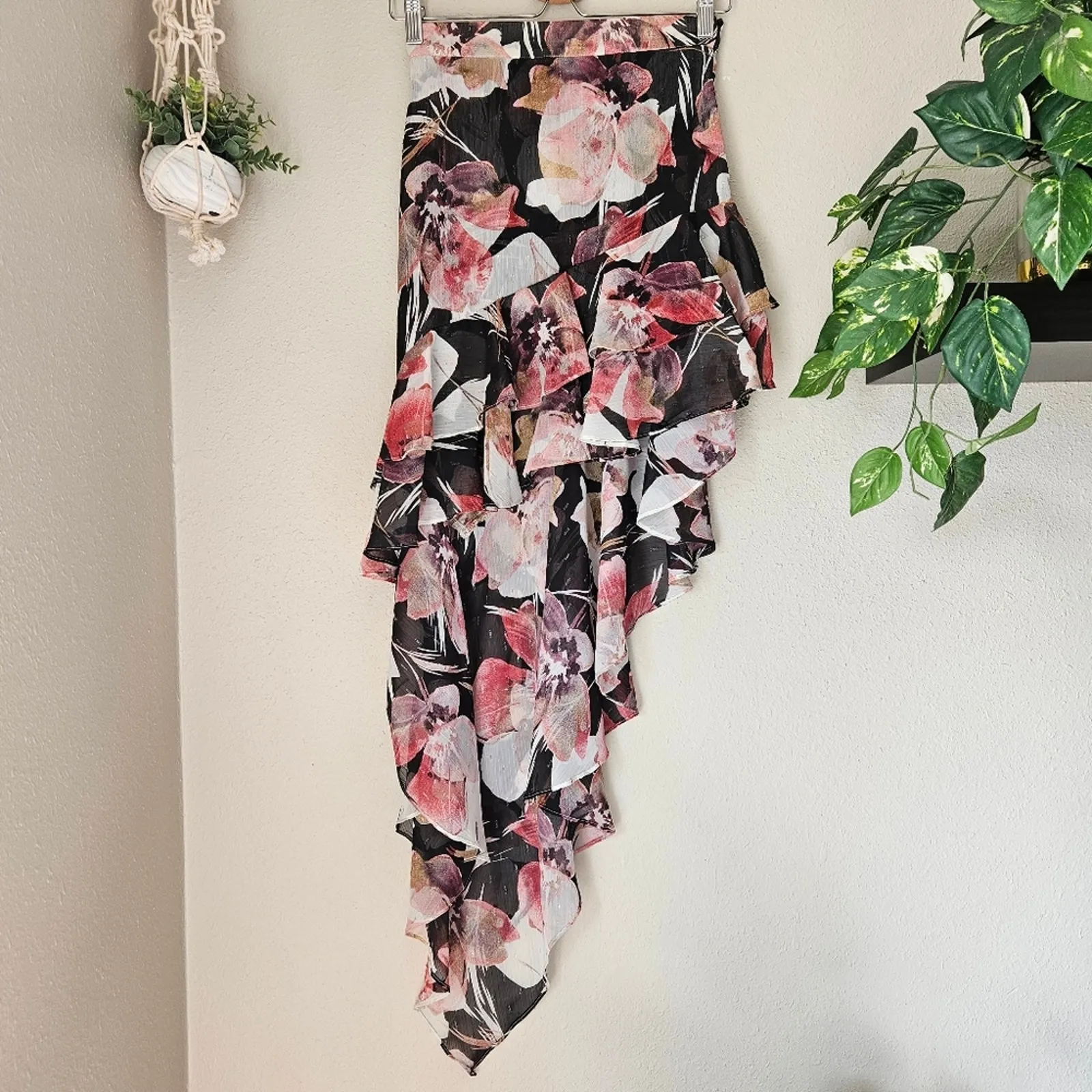 MISA Set‎ Franka Ruffle Asymmetrical Slit Skirt + Top in Flora Tropical Mix XS - Image 7