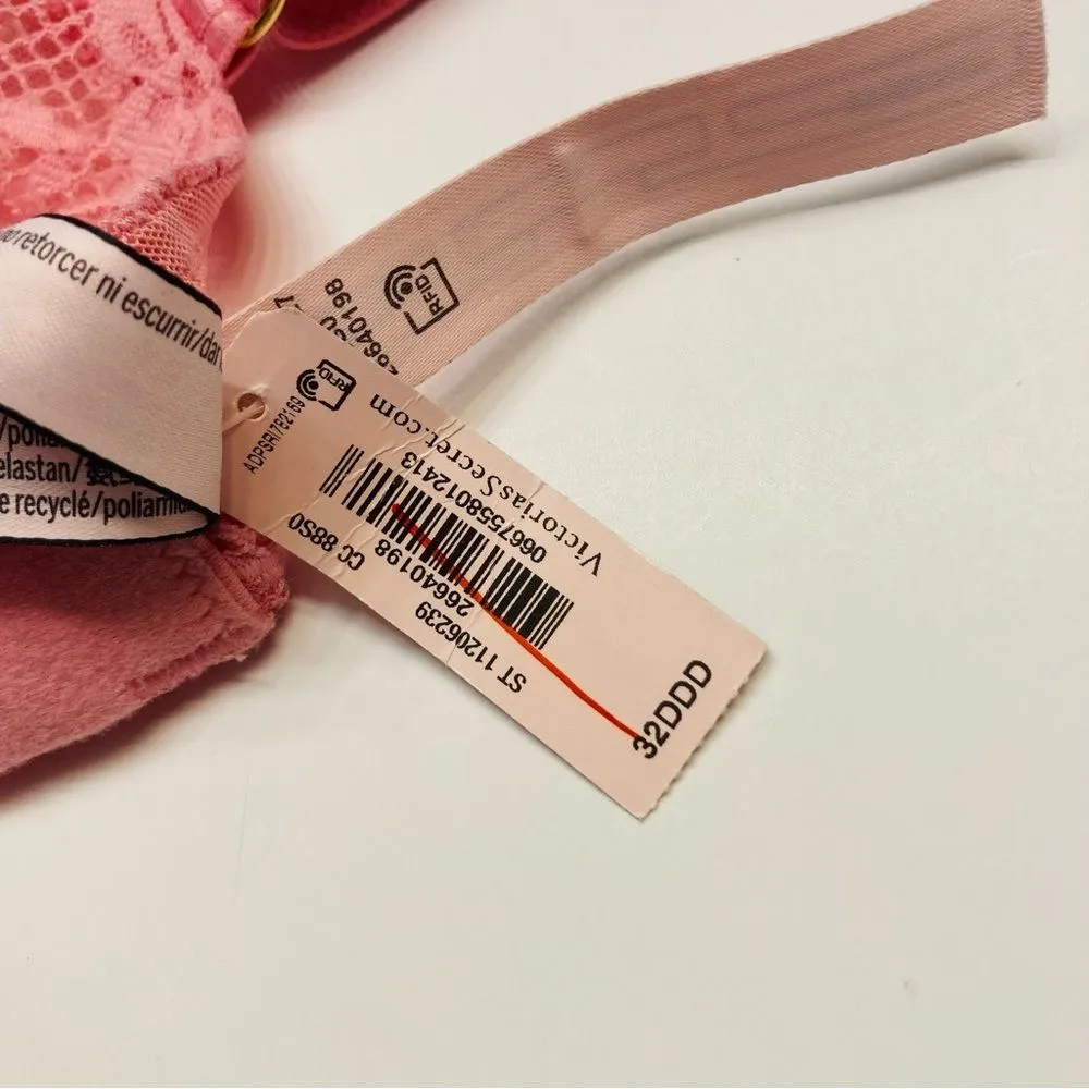 Victorias Secret Love Cloud Lightly Lined Half‎ Pad Plunge Bra Sz 32DDD Pink NEW - Image 12