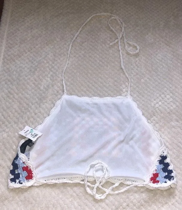 Boutique Woven Crochet Halter Top - Image 2