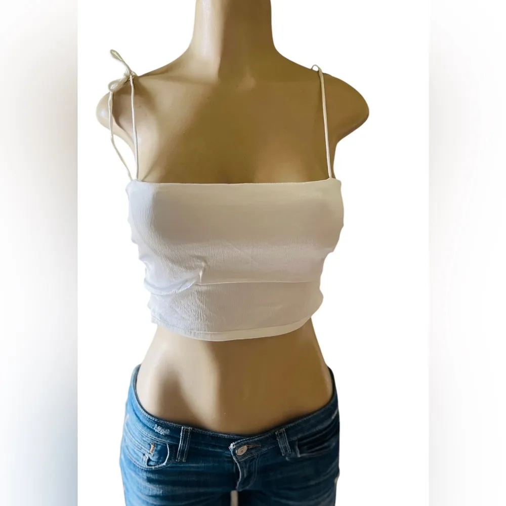 Zara Satin  Effect cropped Top with Tie shoulders - Image 2