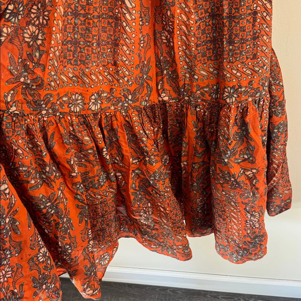ULLA JOHNSON Cari Floral Cover-up Midi Dress In Clementine, Size Large , $445 - Image 11