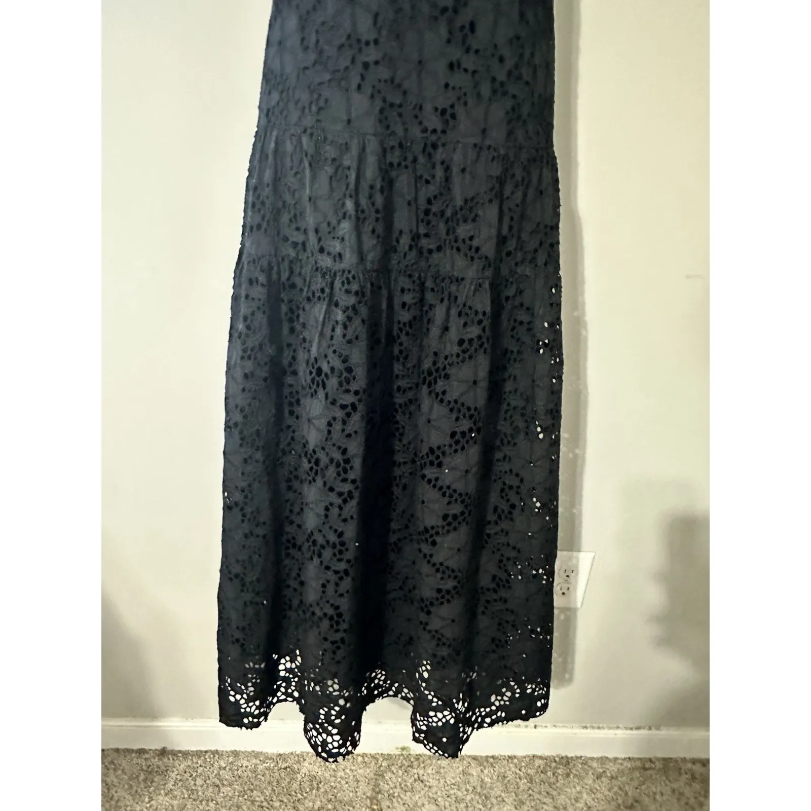 Merlette Ordesa‎ Broderie Anglaise Cotton Silk Maxi Dress Black EUC Size S - Image 7