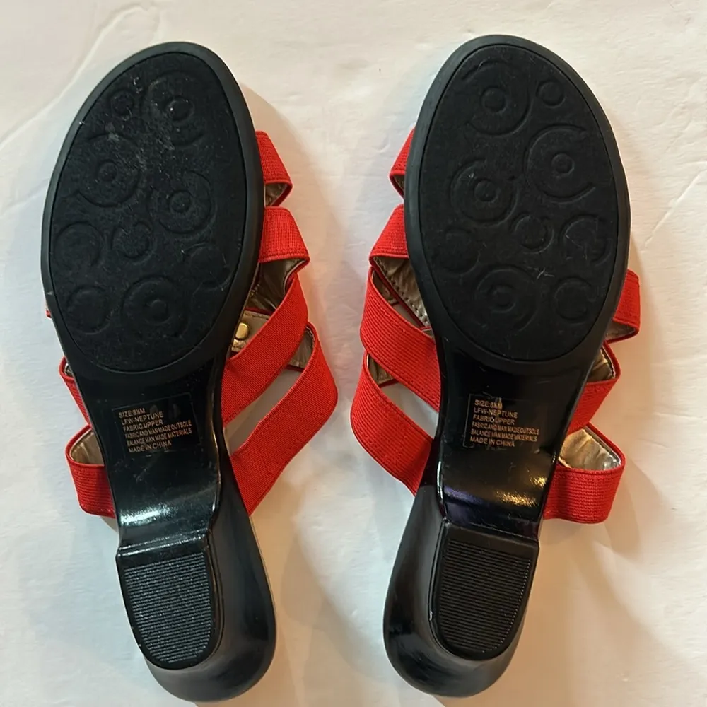 London Fog Red Fabric Neptune Sandals with Small Heels - New - Size 8.5 - Image 8