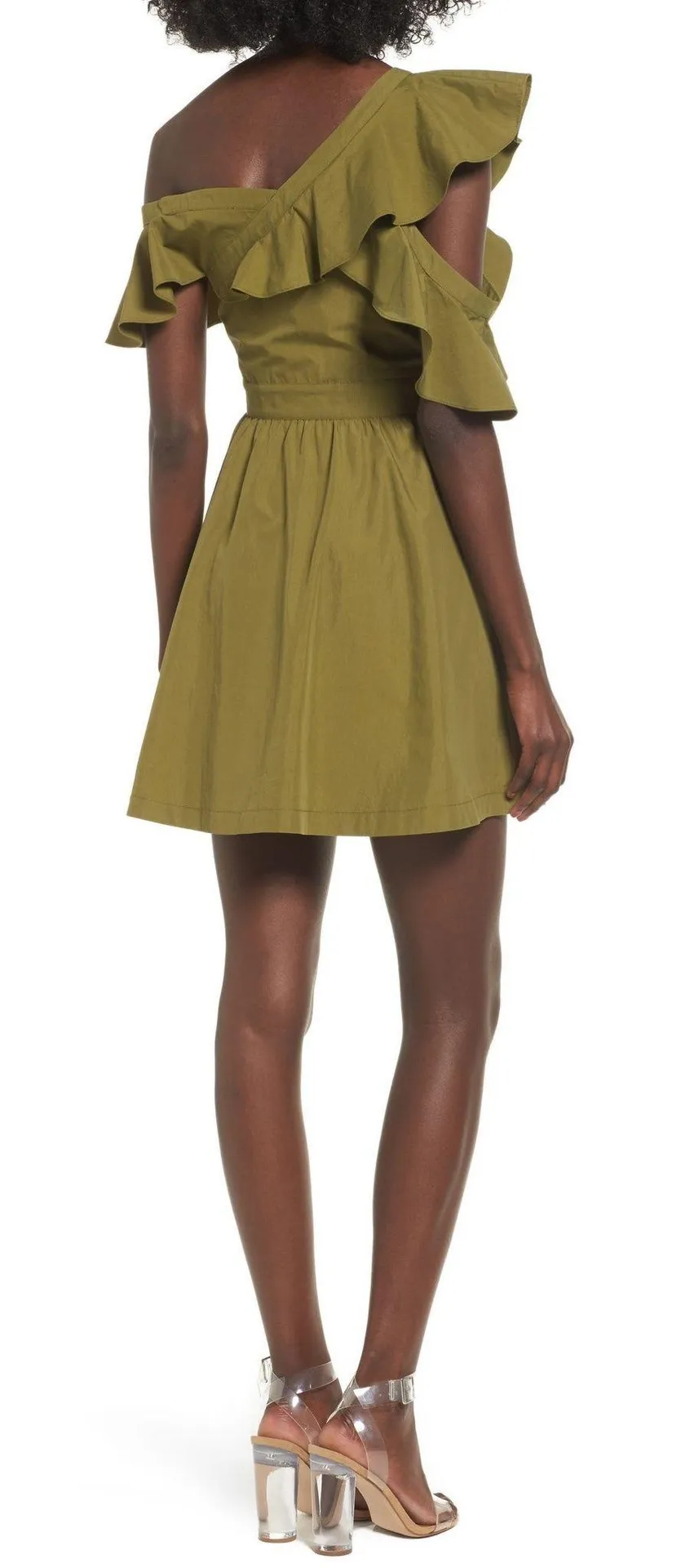 Olive Green Fit and Flare Ruffled Mini Dress - Image 2