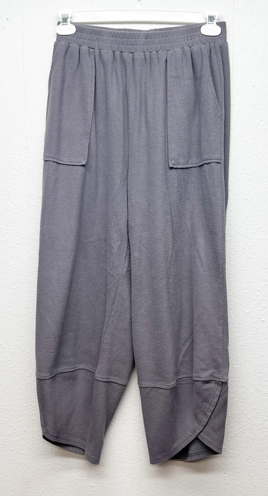 Fashion Pull On Barrel Knit Pants Womens Medium Elastic Waist Relaxed Loungewear Gray - Image 1