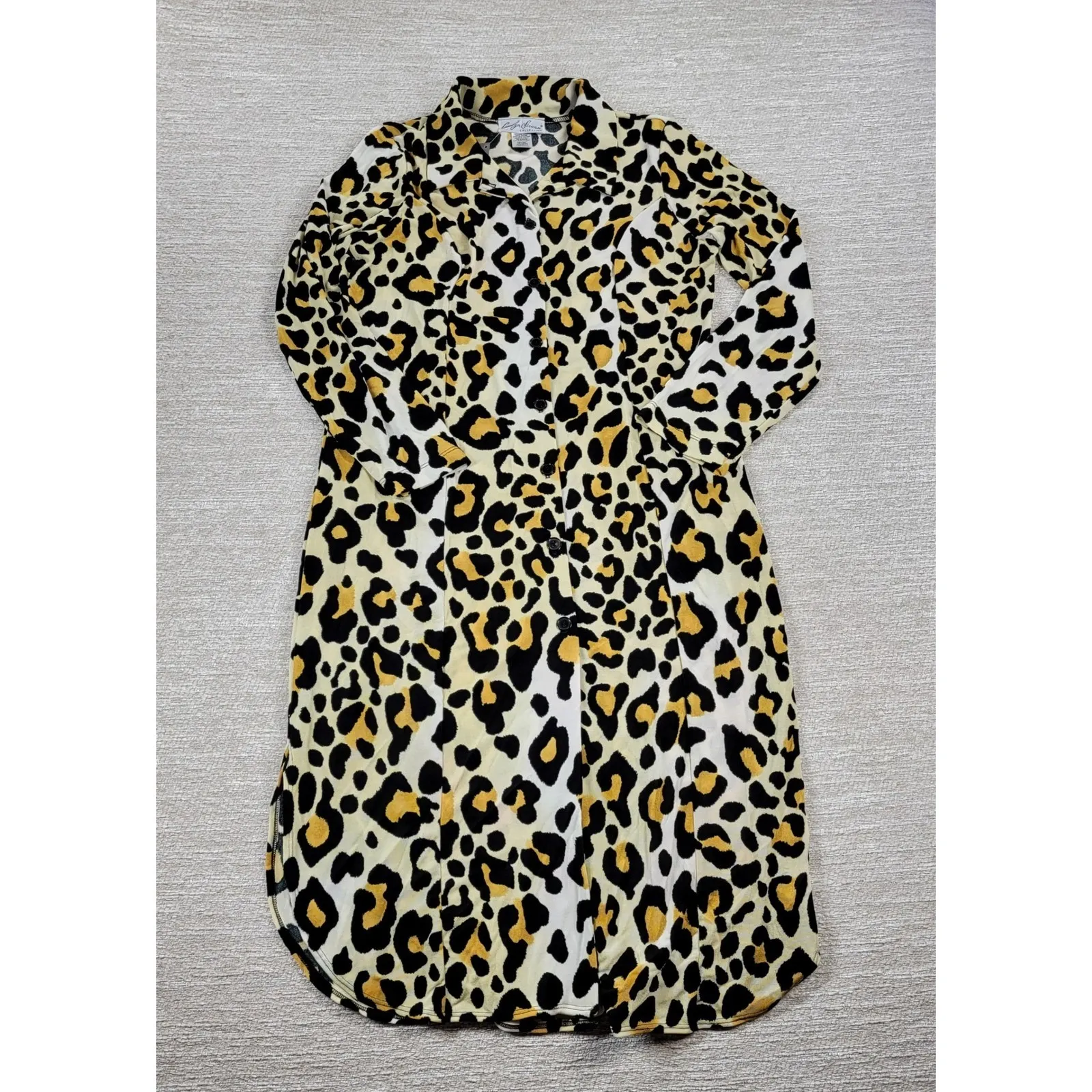 Carolyn Strauss Collection Leopard Shirt Dress Womens Medium Slinky Animal Print Black - Image 9