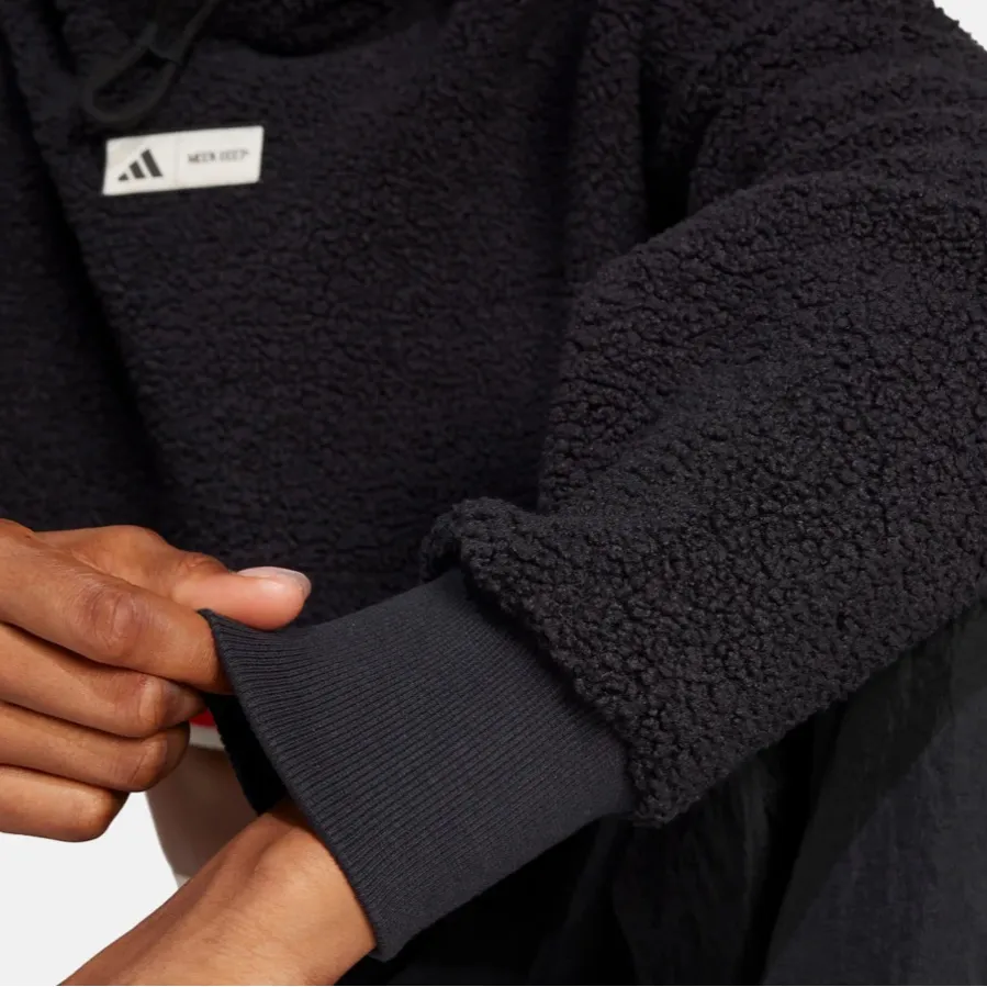 Adidas MOON BOOT Collab Women's Black Cropped Hoodie Sherpa fleece Sweatshirt L - Image 3