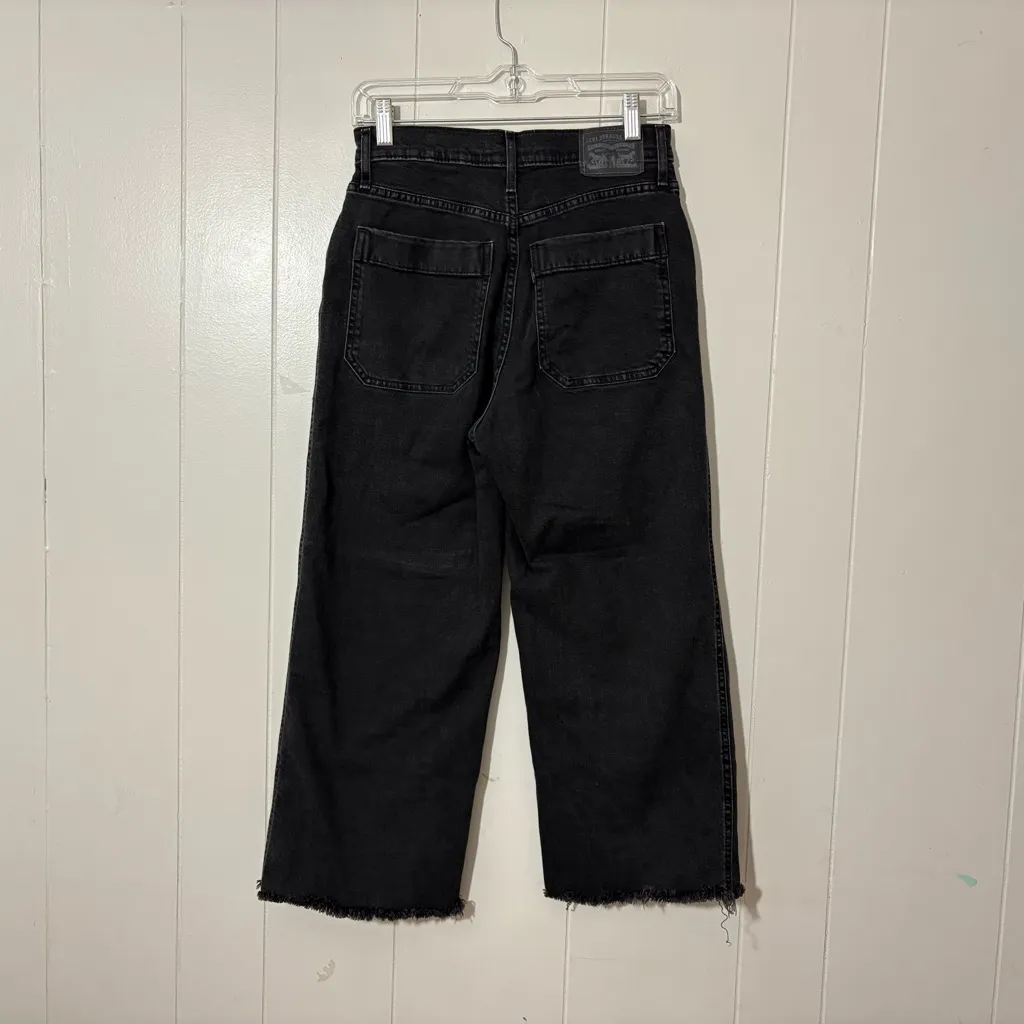 Levis Mile High Cropped Wide Leg Jeans Womens Button Fly Black Distressed Sz 26 - Image 8