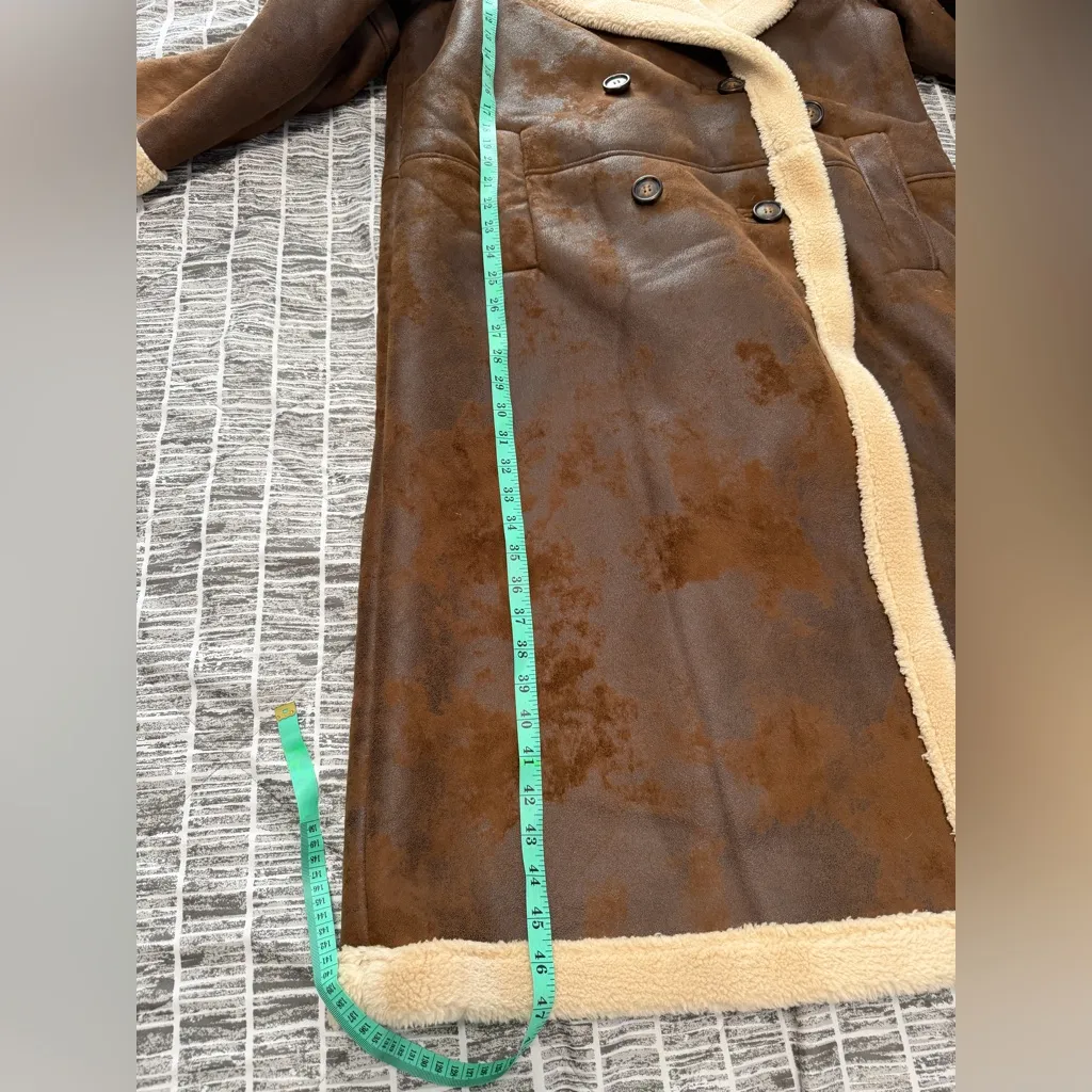 Frye womens Faux Shearling Maxi Double Breasted Coat Size M - Image 7