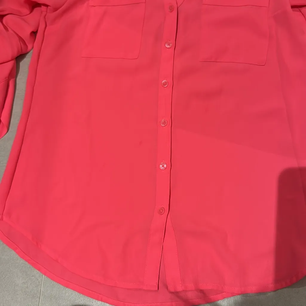 EXRESS Women size XS Portofino button down blouse neon pink salmon loose fit - Image 8