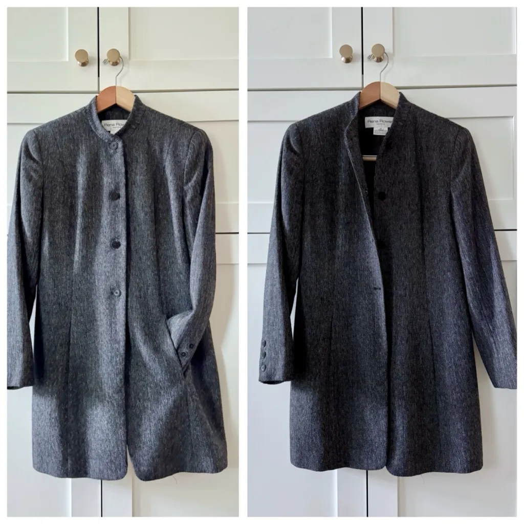 VTG Rena Rowan Merino Wool Blazer Jacket, Charcoal Grey Tweed Knit sz. 8P Gray - Image 16