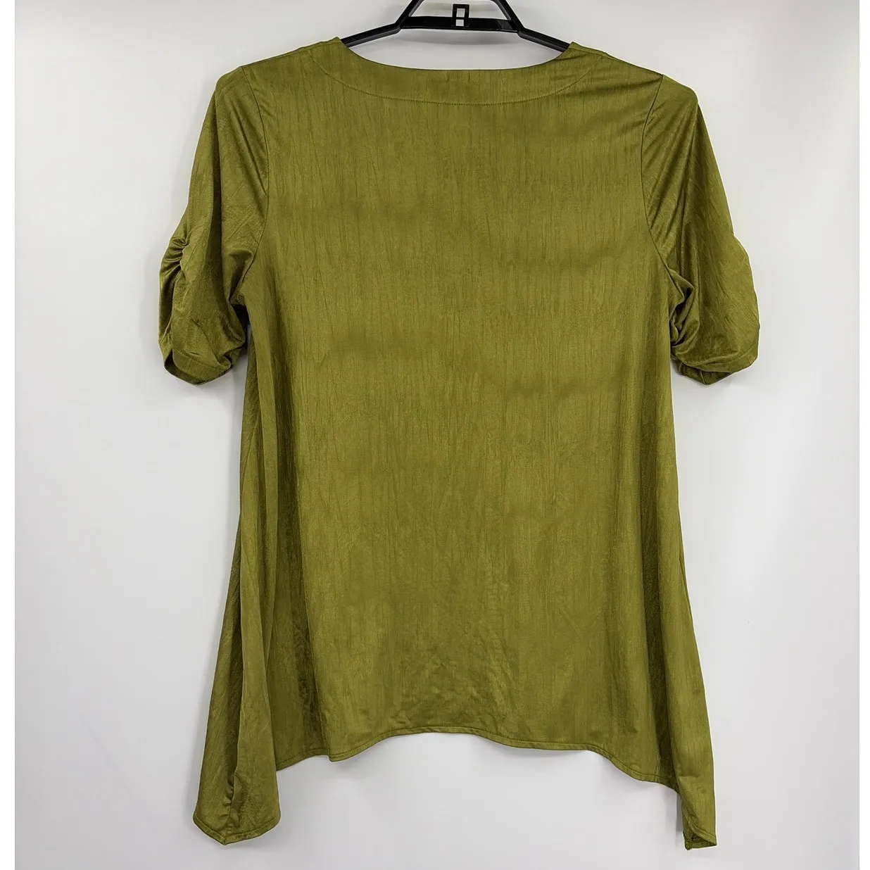 Jones New York Asymmetrical Womens Top Sz L Lagenlook Olive Boho Cottagecore - Image 5