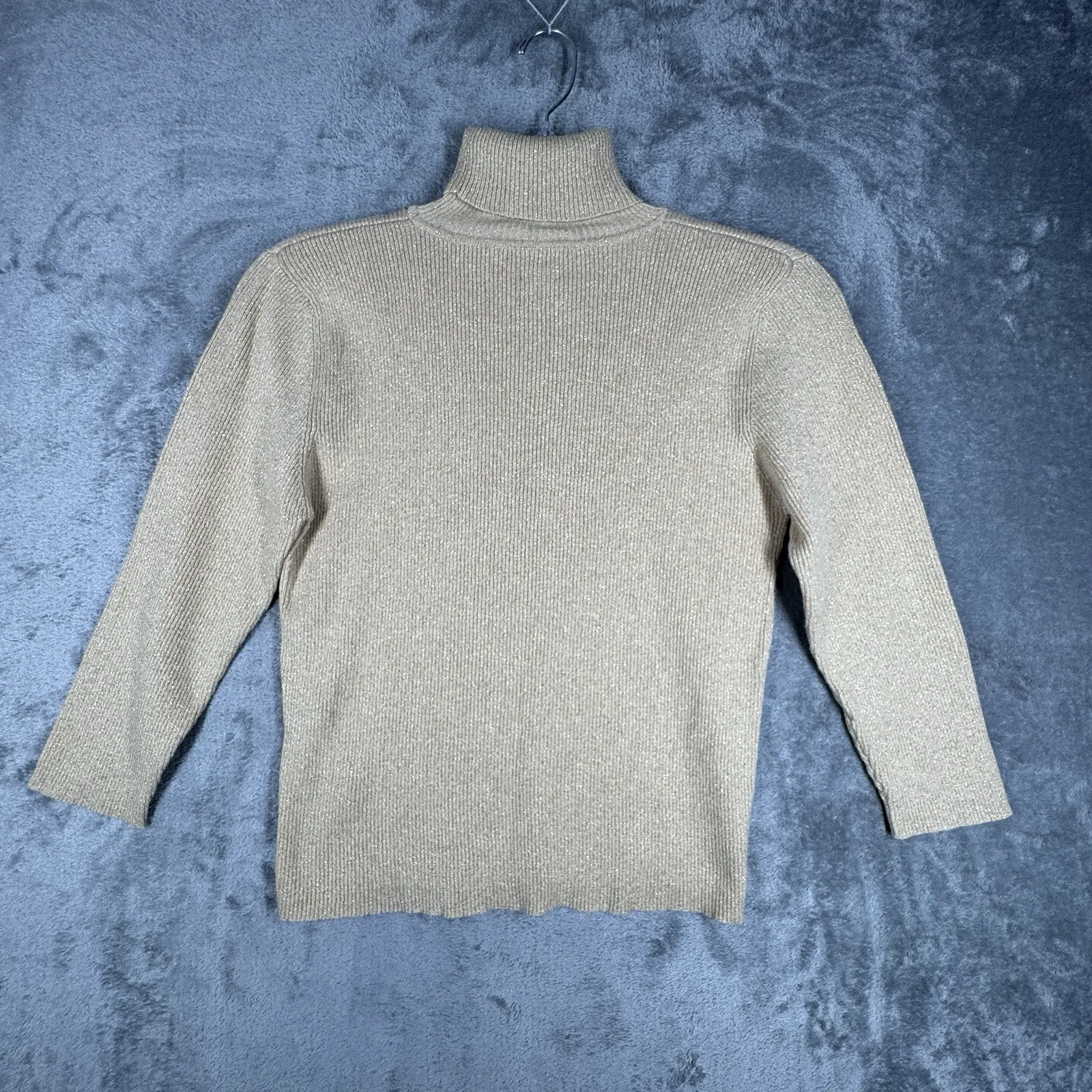 Garnet Hill Sweater‎ Women Large Tan Gold Shimmer Turtleneck Y2K Preppy Vintage - Image 3
