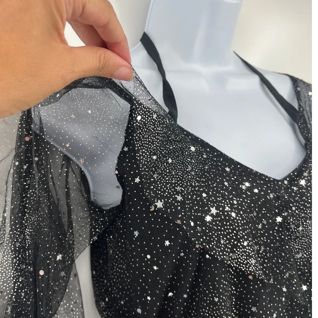 Vock Y2K Mesh Romper Sz S Fairy Grunge Whimsigoth Glitter Celestial Festival Black - Image 4