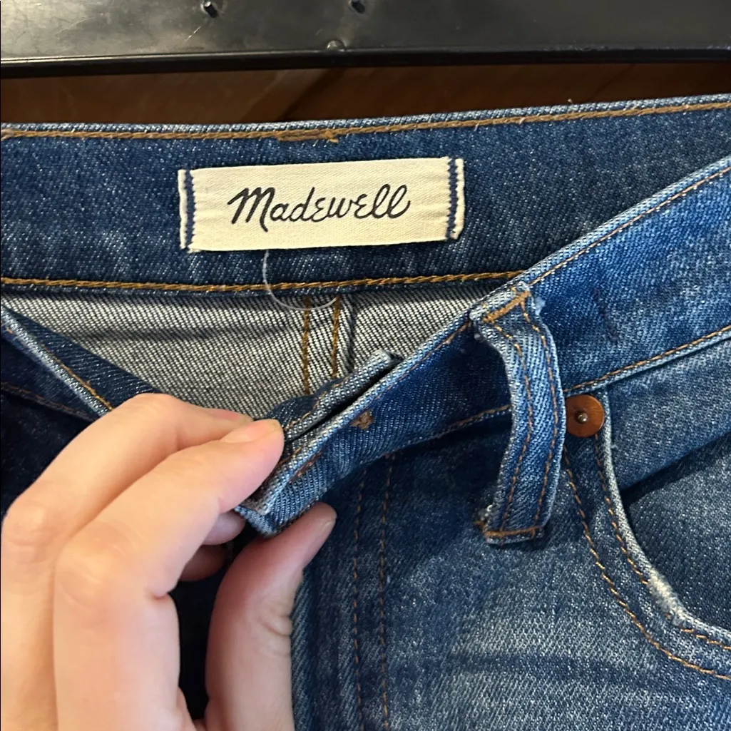 Madewell the Cali 10” high riser Demi boot distressed raw hem crop flare jeans - Image 3