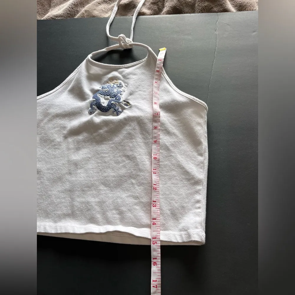 BRANDY MELVILLE JOHN GALT White Halter Tank Top Embroidery Dragon One Size EUC - Image 7