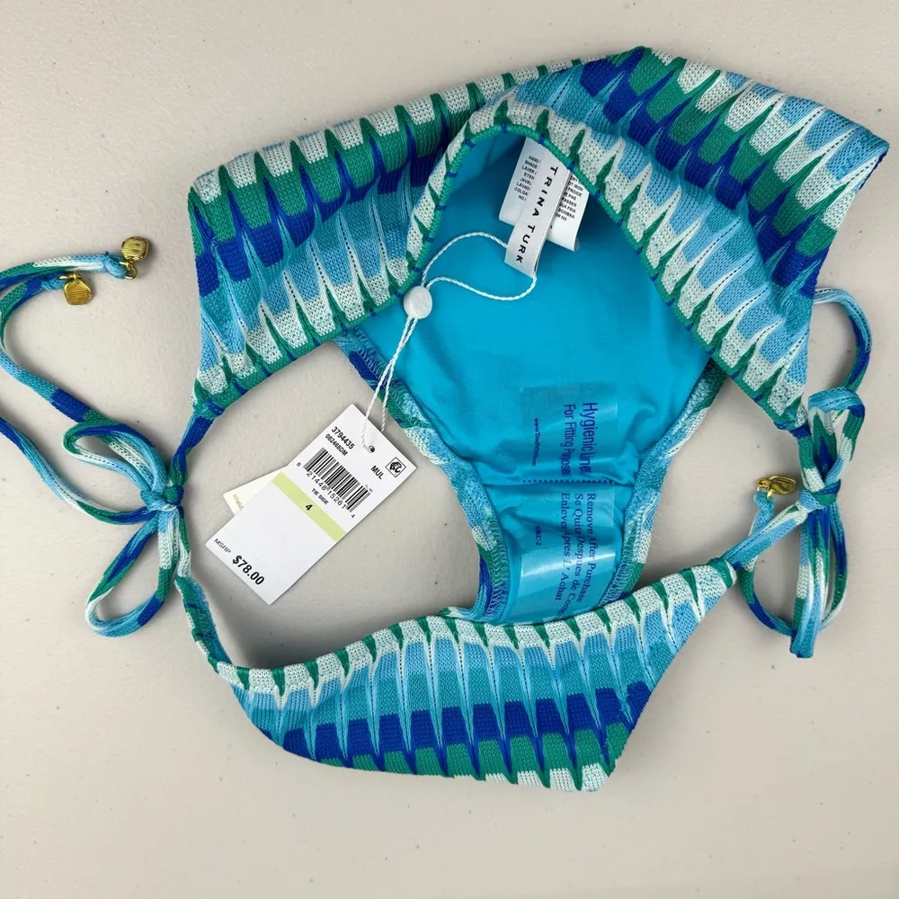 Trina Turk Moonray Side Tie Hipster Geometric Crochet Knit Bikini Bottom Size 4 - Image 6