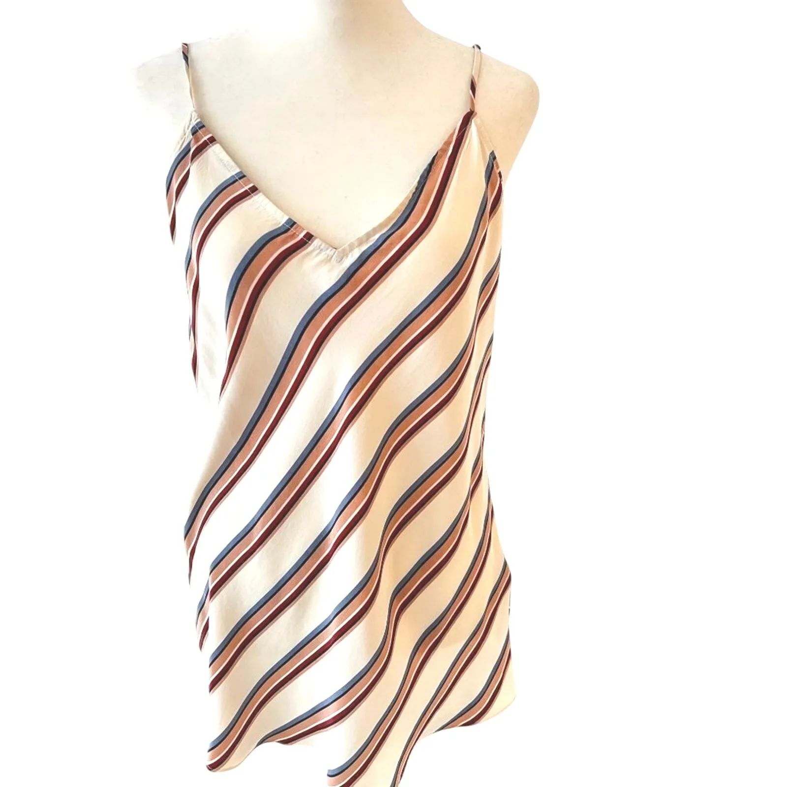 FRAME 100% Silk Striped Cami Top Tank Clay Multi Beige Blue Red Luxury Blouse S - Image 3