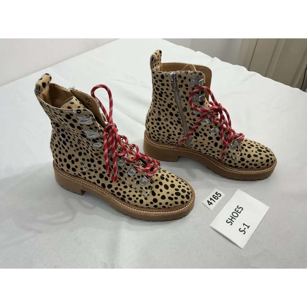 Womans Dolce Vita Combat Boots 6.5 Beige Black Polka Dot Side Zip Lace Up NWOT - Image 2