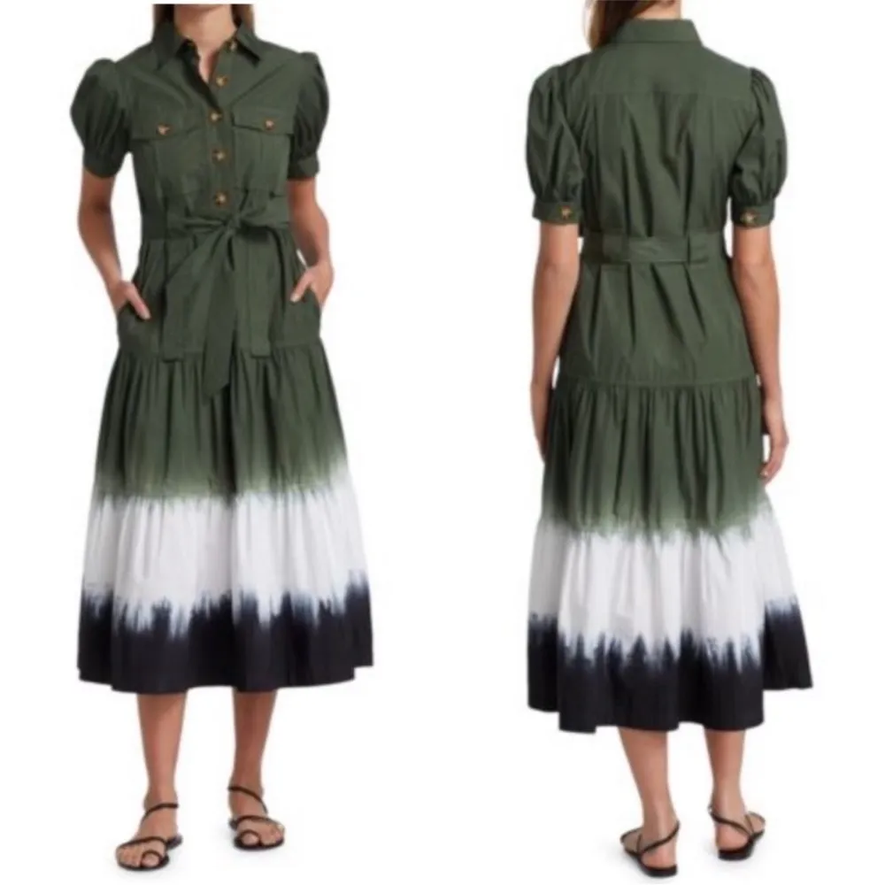 Derek Lam 10 Crosby Buffy Utility Midi Maxi Dress In Loden Tie Dye Ombré Size 12 - Image 4
