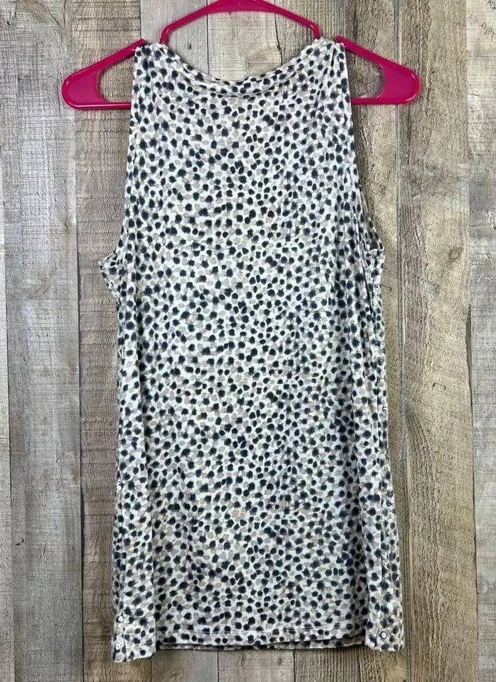 Ann Taylor Size Medium Black & Tan Animal Print Tank Top w/Clear Sequins - Image 2