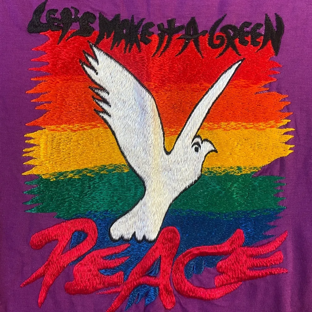 Vintage 80s 90s Greenpeace single stitch embroidered rainbow dove purple… Purple Size L - Image 4