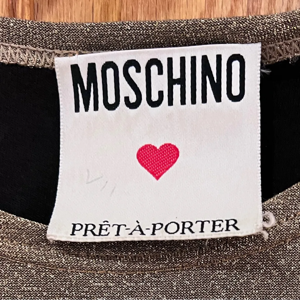 Moschino Pret-A-Porter‎ Gold Metallic Shimmer Long-Sleeve Sweater Top Size 10 - Image 4