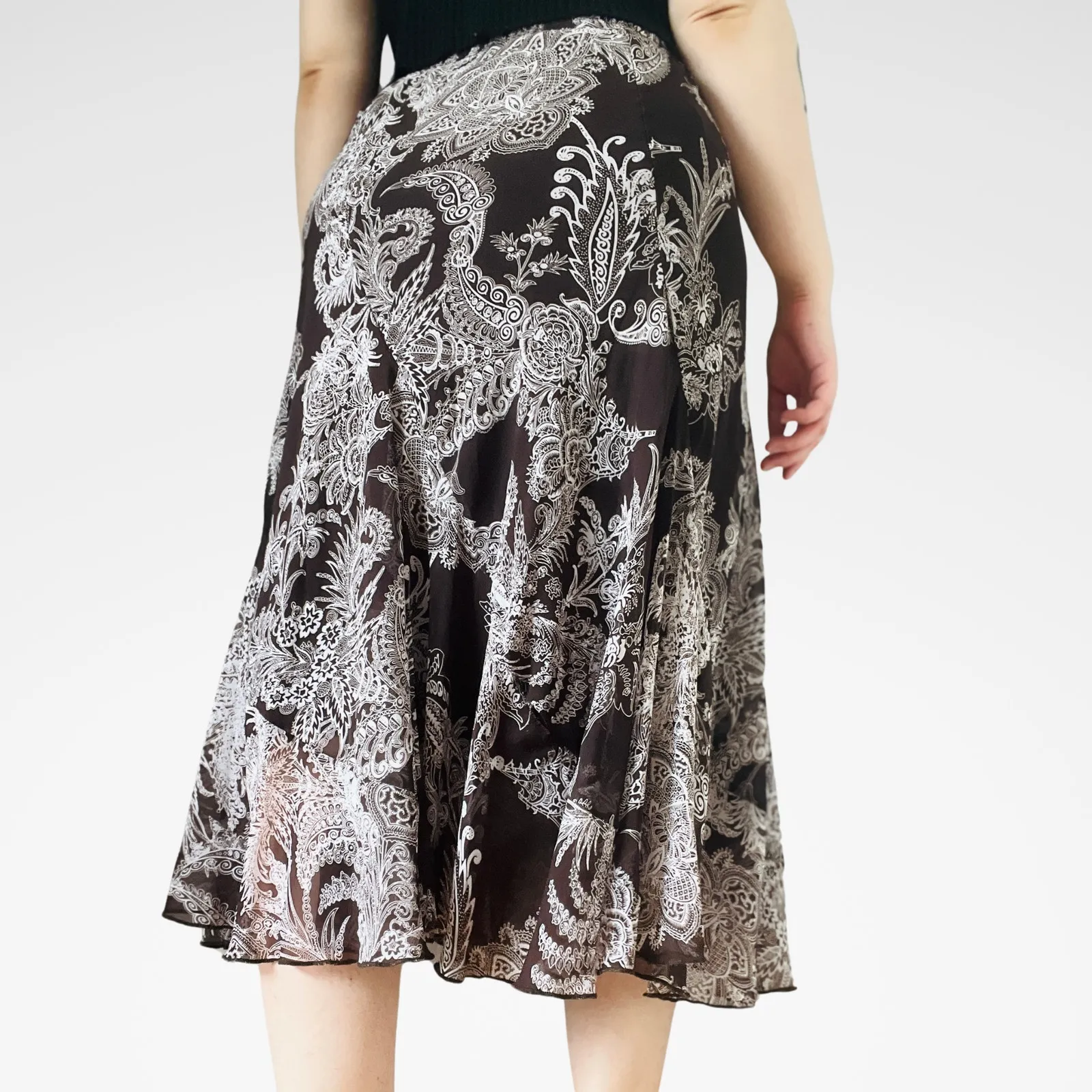 JKLA | Whimsigoth Brown Paisley Lined Flowy Midi Skirt | Women's Size L Size L - Image 2
