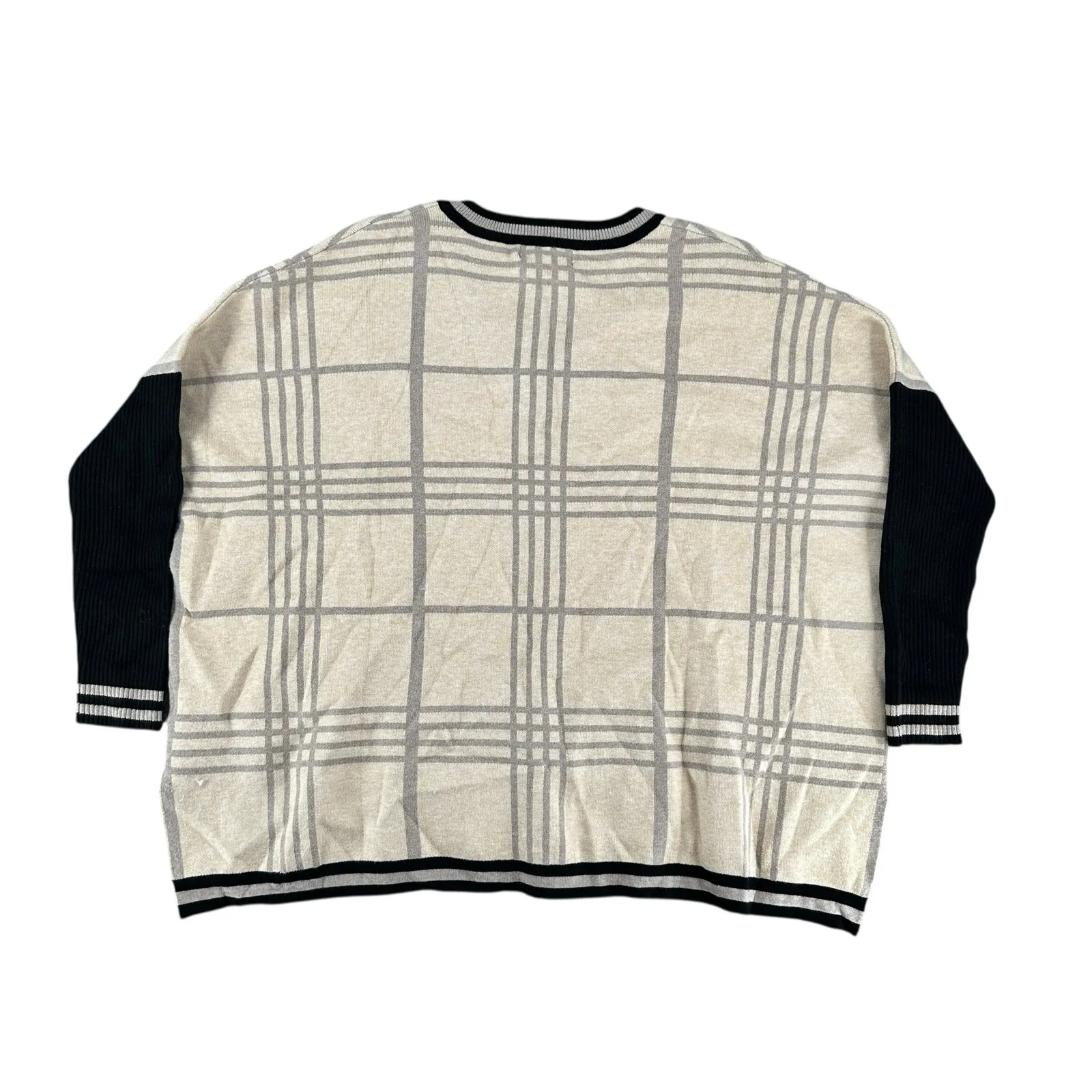 Joseph A. Winter Plaid Oversized Sweater Black Cream Preppy Soft Medium - Image 3