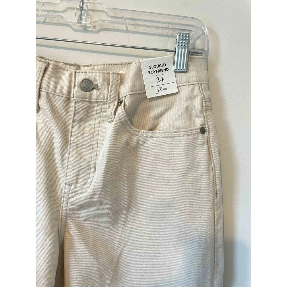 J. Crew High Rise Slouchy Boyfriend Denim Jeans Bone Cream Size 24 NEW - Image 4
